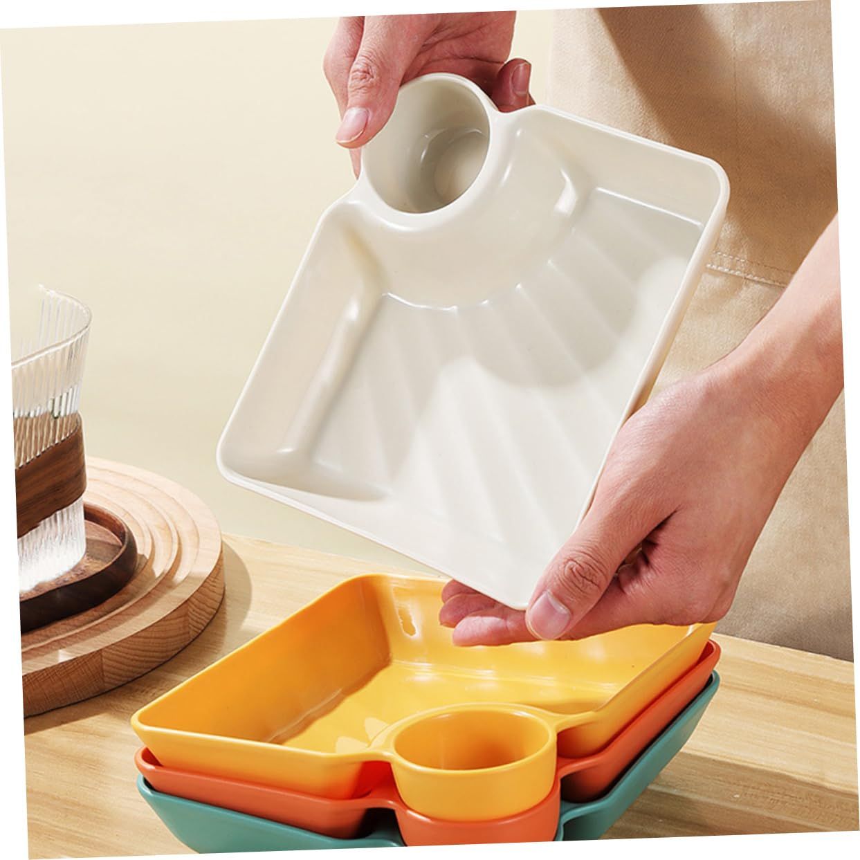 4pcs Snack Plate Shrimp Plate with Sauce Glass Bowls Dumpling Serving Dishes Breakfast Plates Compartment Plates Dumpling — image 3