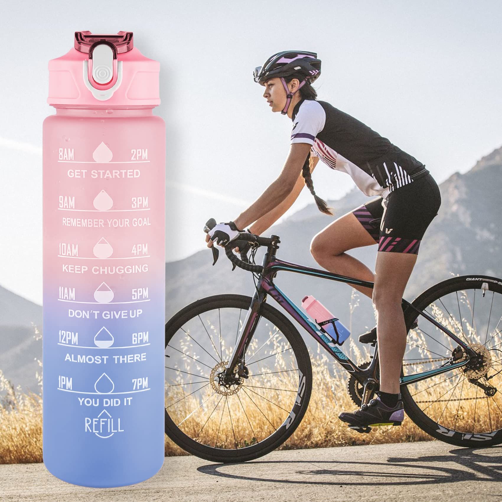 Set of 3 BPA-free Water Bottles 64 oz, 32 oz, and 16 oz. Motivational design with handle and straw. Stay hydrated and inspired โ image 4
