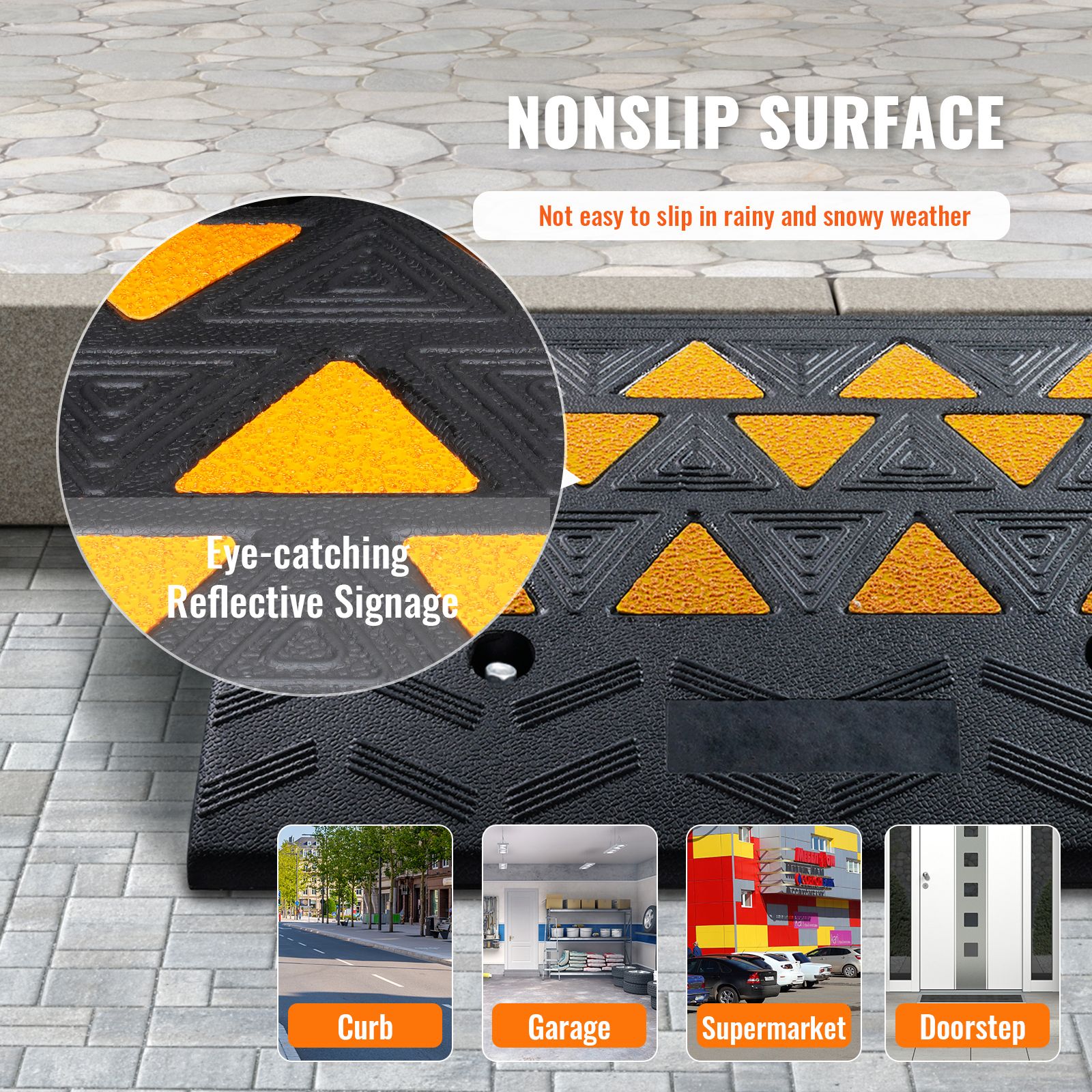 Rubber Curb Ramp 15.2 cm Rise Height Sidewalk Curb Ramp, 37 cm Width 49.1 cm Length Driveway Ramp for Curb, 15T Heavy Duty Rubber Ramp for Forklifts, Trucks โ image 4