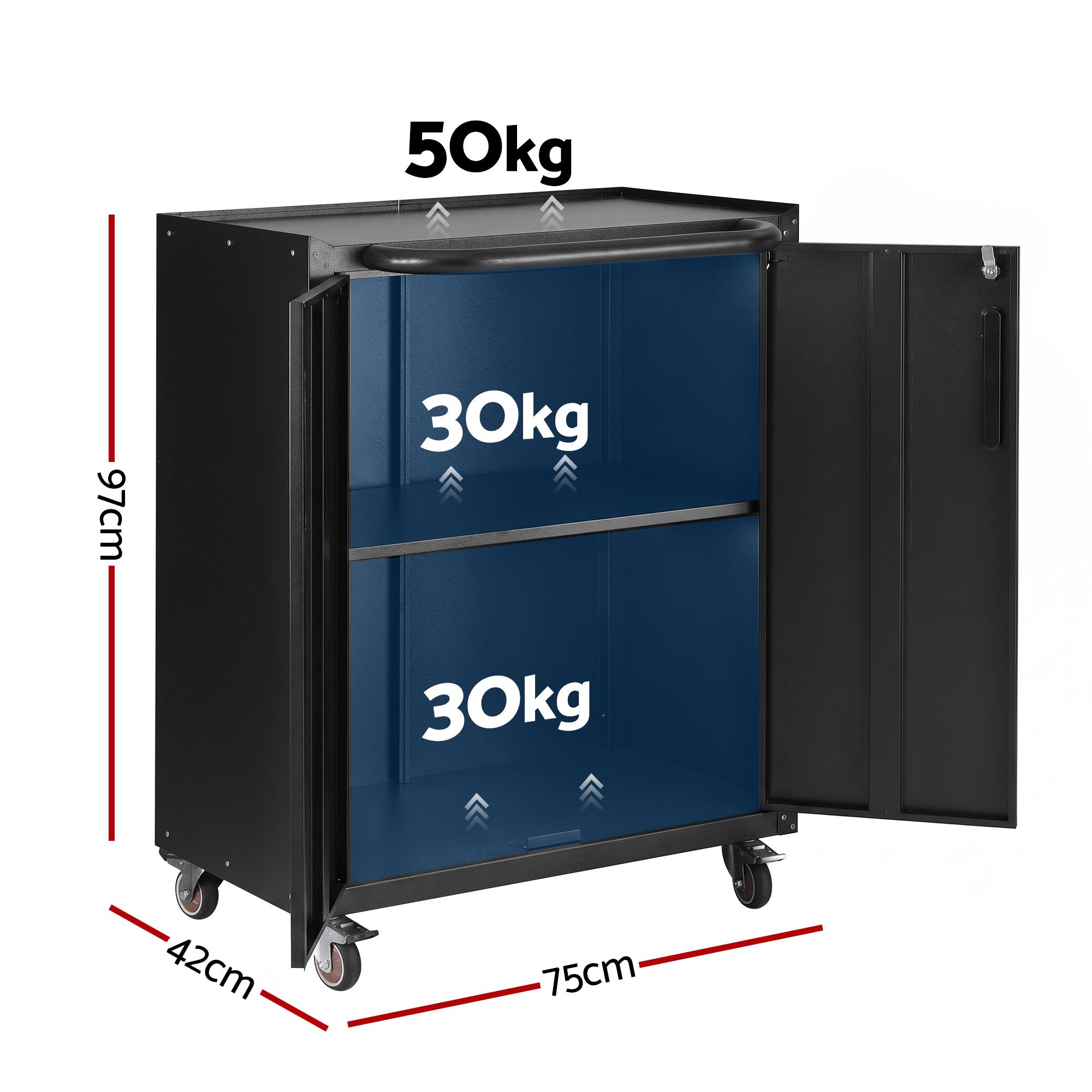 Giantz Rolling Tool Cabinet Heavy-Duty Storage Cabinet Adjustable Shelf Black — image 2