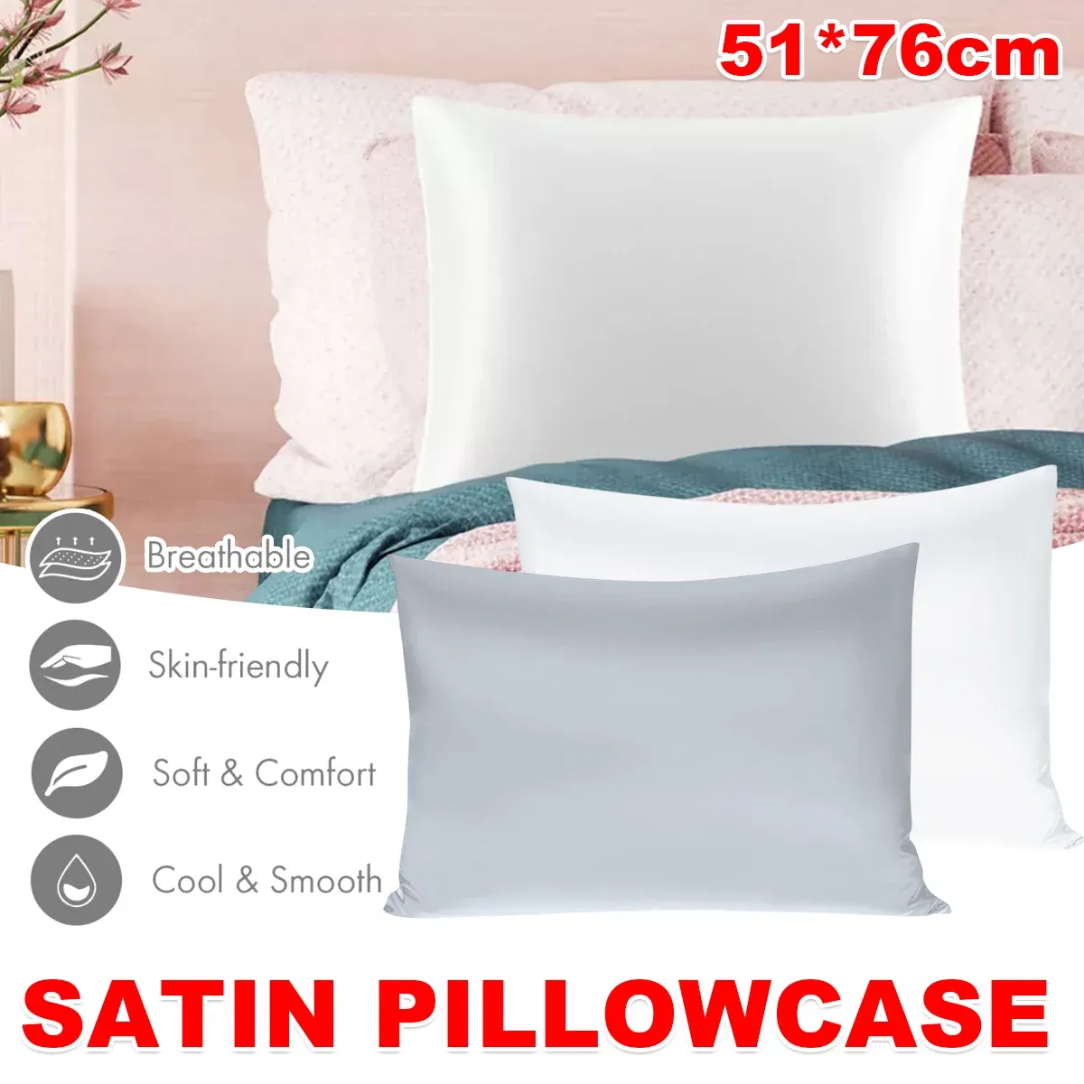 Silk Envelope Pillowcase Soft Satin Protective Cover for Bed Sleep Comfort - Silver โ image 2