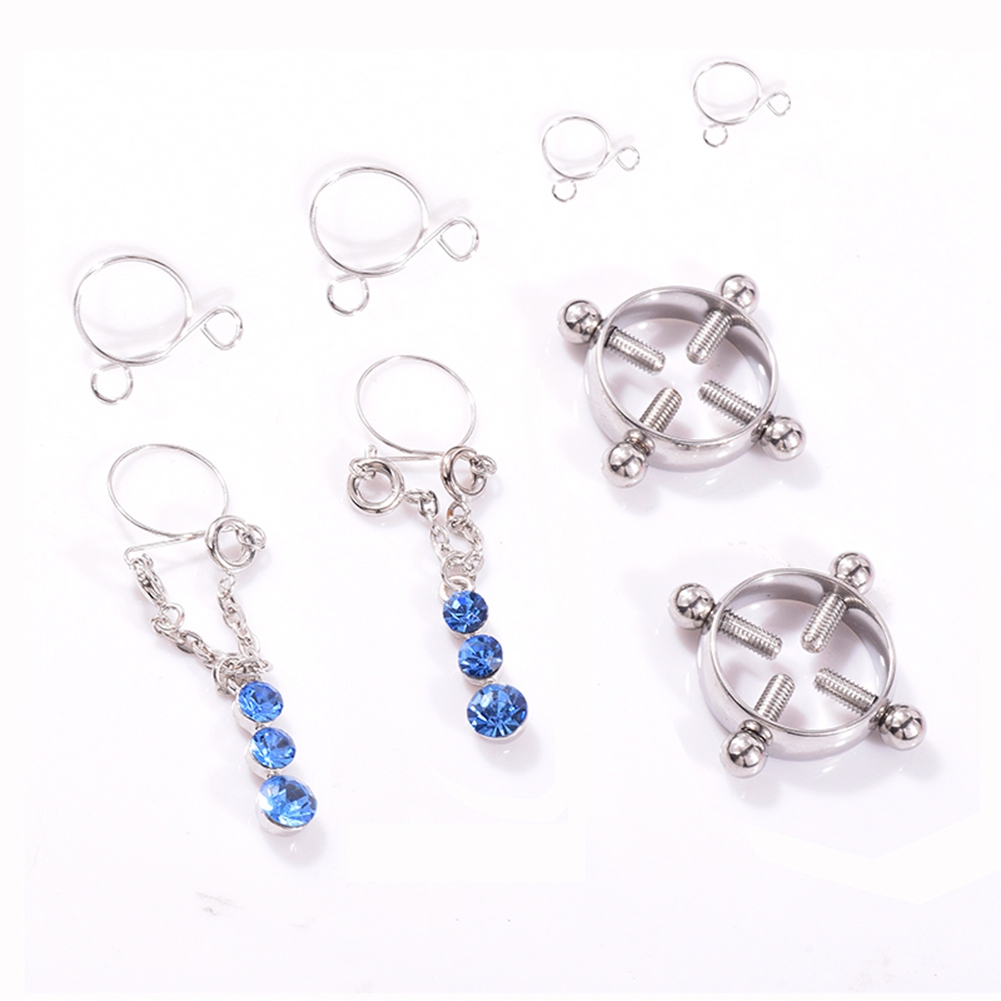 Fashion Water Drop Screw Non Pierced Nipple Ring Set Nipple Ring Body Jewelry (Blue) — image 5