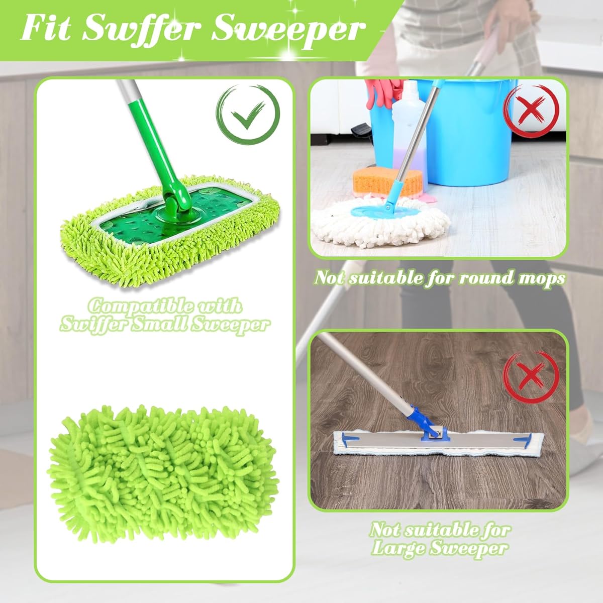 Pieces Microfiber Mop Cloths for Swiffer Sweeper Mop Refill Steam Mop, Wet Wipes Cover Reusable Washable Mop Pads for Tile Floors โ image 4