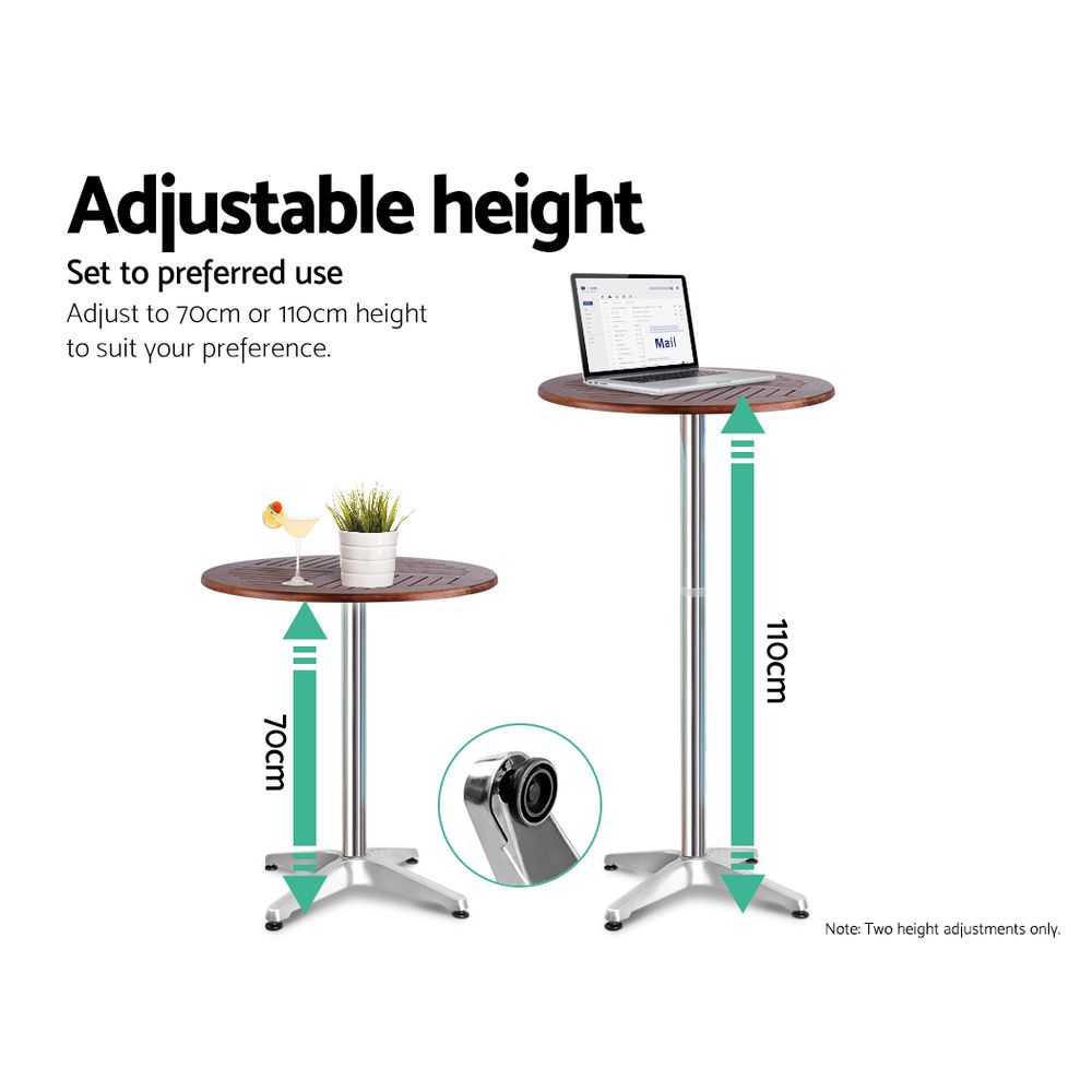 Gardeon 3-Piece Outdoor Bar Set Bistro Table Stools Adjustable Wooden Cafe — image 5
