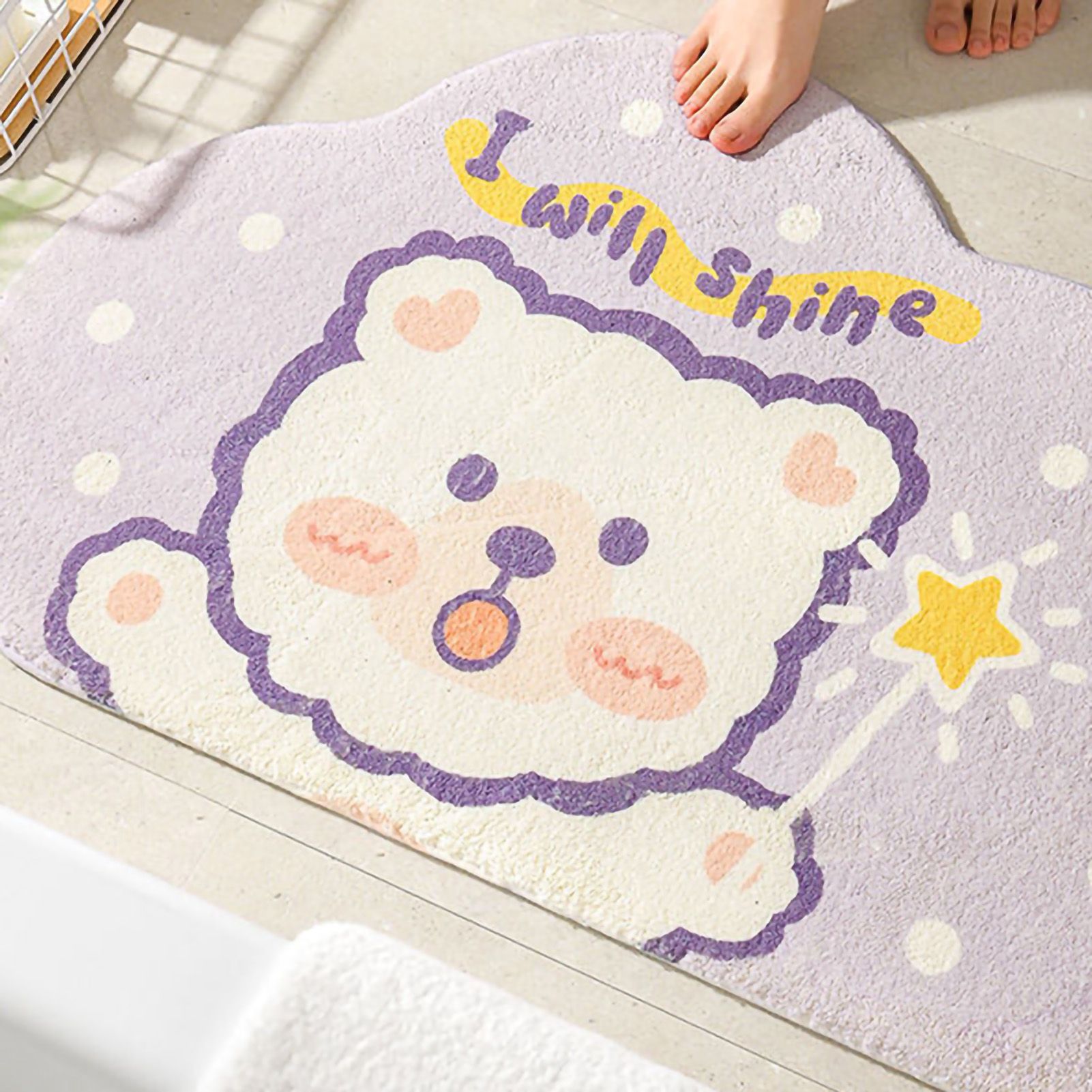 Cute Bathroom Mat Minimalist Water Absorption Skid Resistant Bath Quick Dry Floor Mat for Home Light Up Bear 50 × 80cm / 19.7 × 31.5in — image 4
