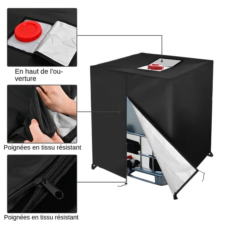 Waterproof UV-Resistant IBC Garden Water Tank Cover, Black, 210D Oxford with Zipper โ image 3