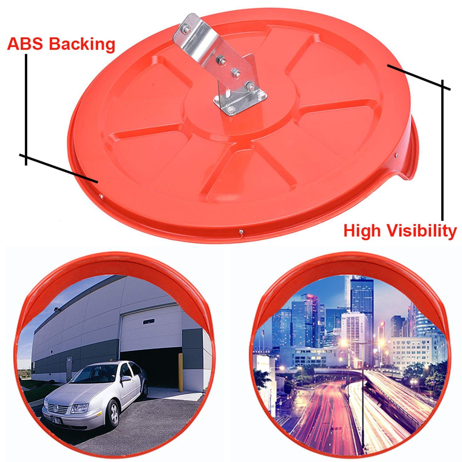 30cmSecurity Mirror PC Convex Traffic Mirror Wide Angle Curved Safety Mirror Circular Pole Mount w/Adjustable Bracket for Outdoor — image 2