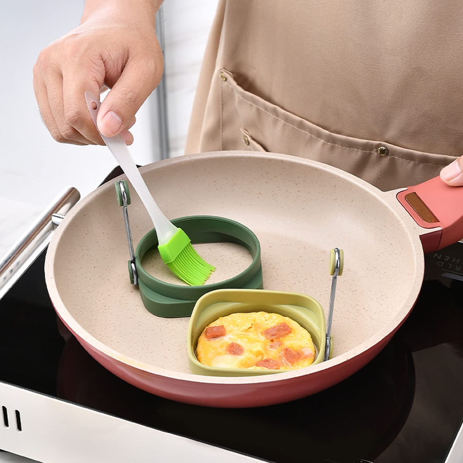 5 PCS Silicone Egg Rings Round and Square Double Sided Frying Egg Maker Molds Non Stick Egg Cooking Rings — image 3