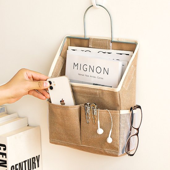 Storage Bag - Cotton and Linen Fabric - Bedside Storage Bag - Wall Mounted - Dorm Room Essentials and Snack Storage Bag - Visual Storage Bag — image 4