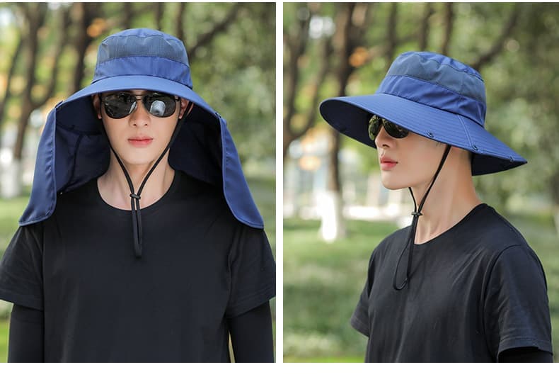 UV Protection Foldable Sun Hat with Neck Protection, Fishing and Hiking Cap, Dark Blue โ image 3