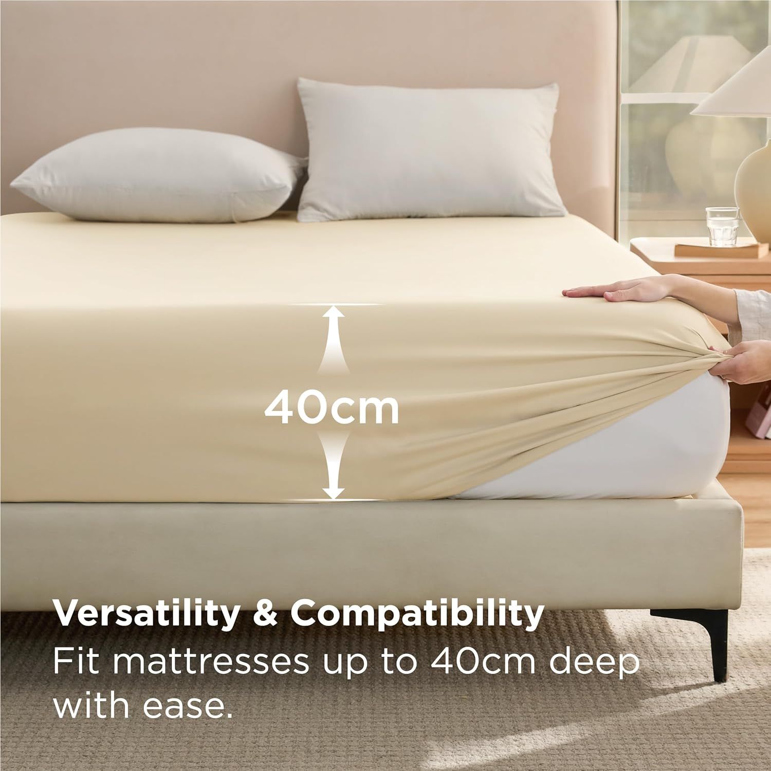 2000TC Hotel Quality Fitted Sheets - 2 Piece Fitted Sheets -Breathable Bedding - Wrinkle, Fade, Stain Resistant- 16inch/40cm Deep Pocket Fitted Bed — image 3