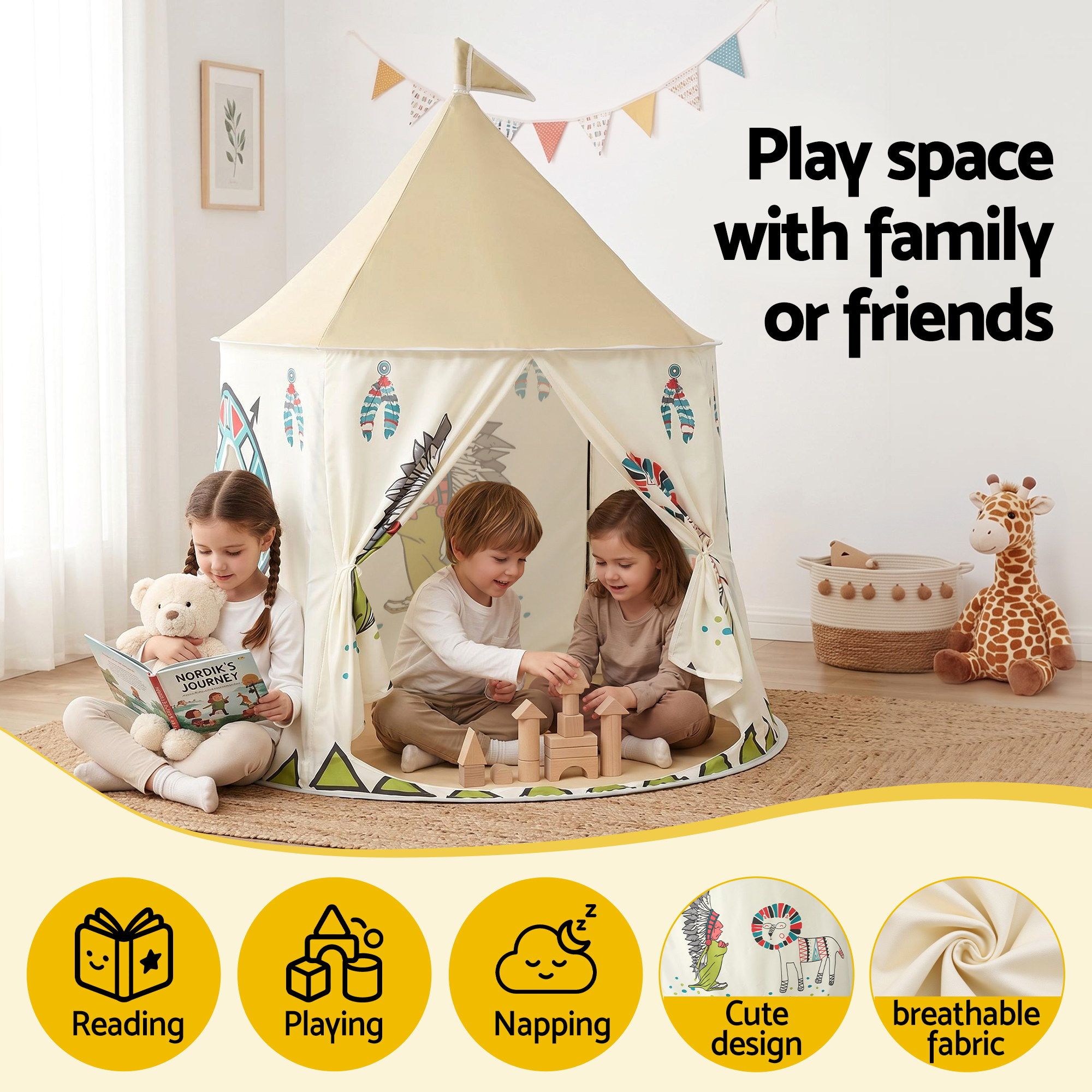 Keezi Kids Play Tent Playhouse Castle with Window Flag Carry Bag 115cmx115cm — image 4