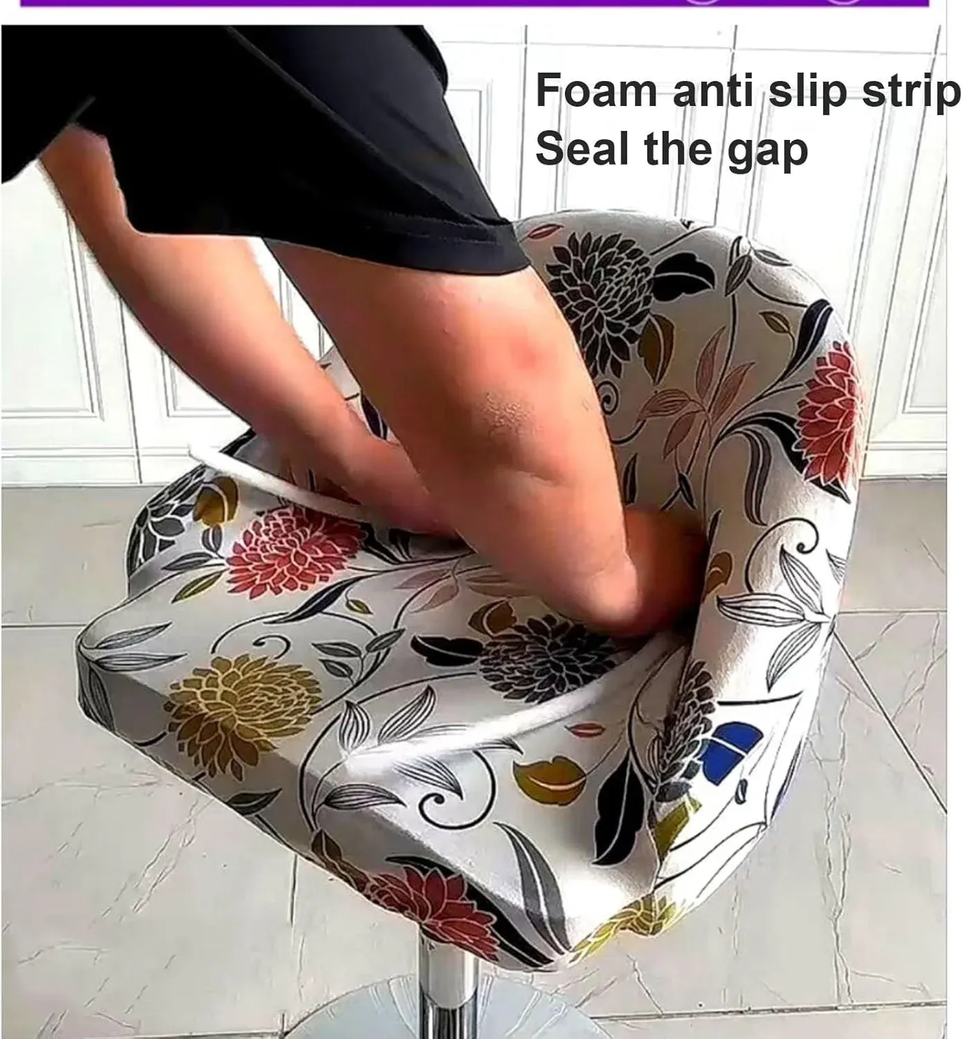 4 Pack Bar Stool Slipcovers Stretch Swivel Chair Covers with Back for Armchair Kitchen Island Gray Leaf Pattern — image 5