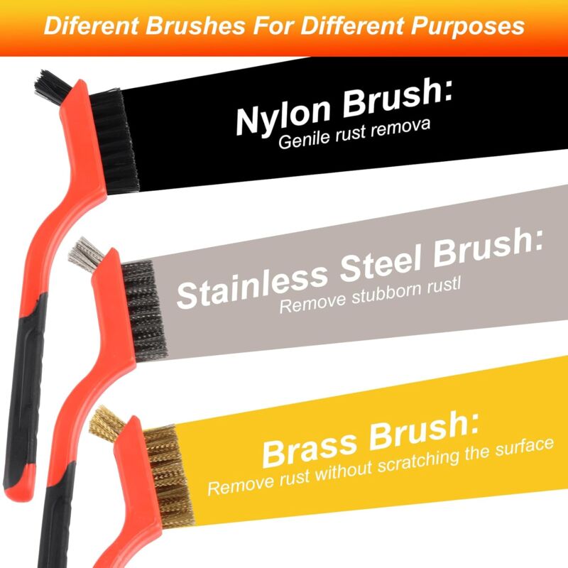 3 pcs Wire Brushes Set Stainless Steel Brass Carbon Nylon Scrub Brushes For Cleaning Welding Slag Stripping Rust Dust โ image 3