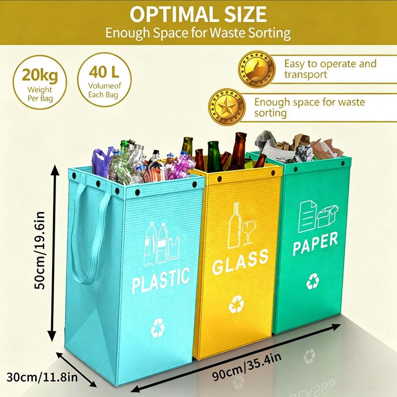 Foldable Waterproof Waste Sorting Bags, Reusable Laminated Recycling Storage Tote with Handle, 40L Large Capacity Garbage Organizer(Brown + grass green) — image 4