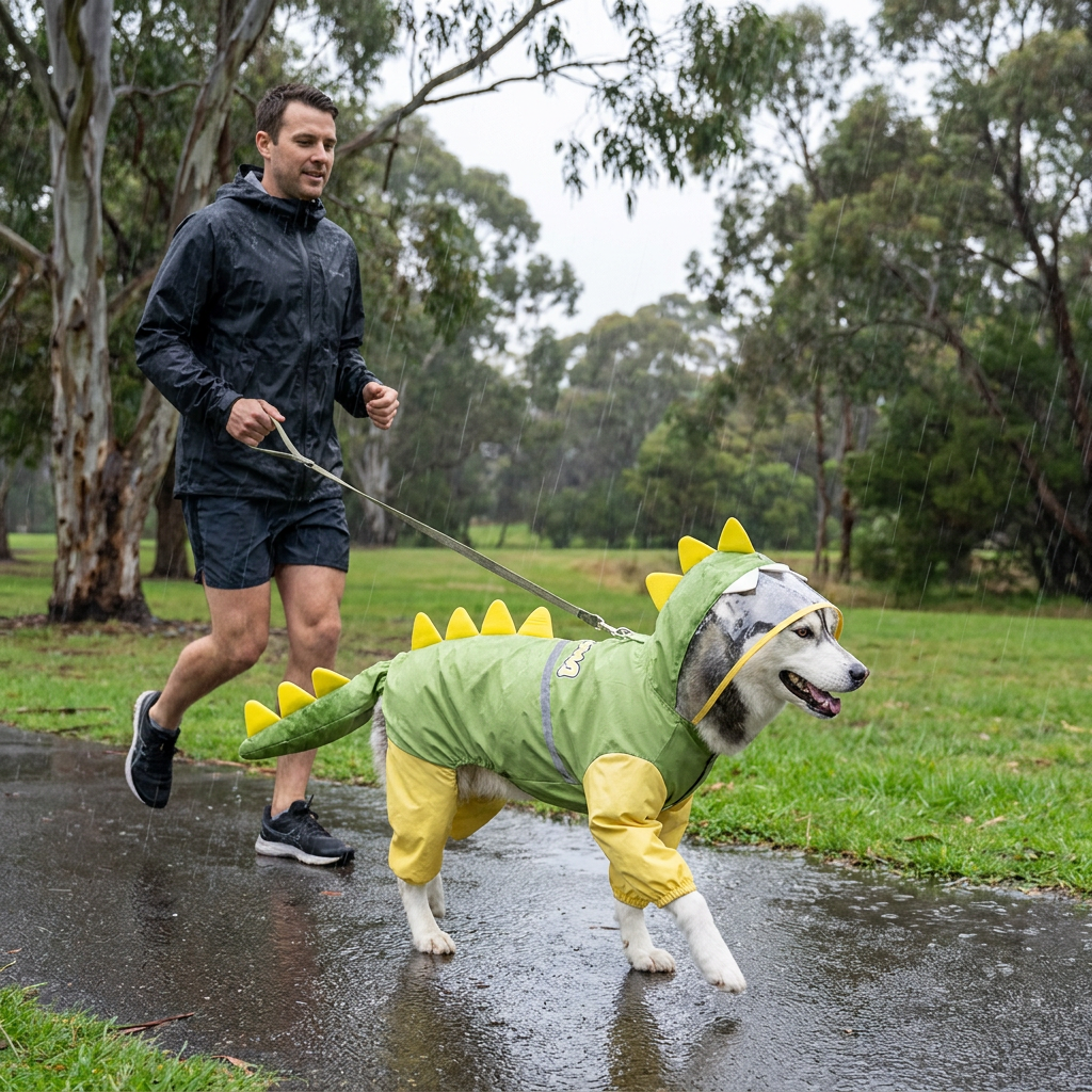 Green Dog Raincoat Dinosaur Hooded Waterproof Jacket 6XL Size with Leash Hole Removable Tail Cover Full Body Coverage Pet Rain Coat for Outdoor Walking Large — image 2