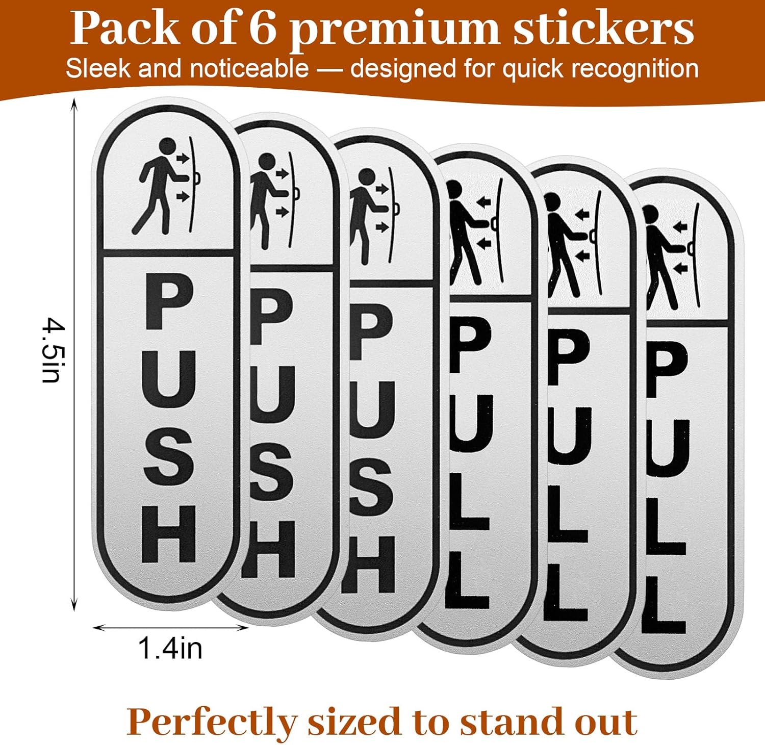 6PCS Push Pull Door Stickers - Shimmeroo Durable Waterproof Strong Adhesive Pull Push Door Sign Stickers for Home Office Business Doors Gloss Wipeable