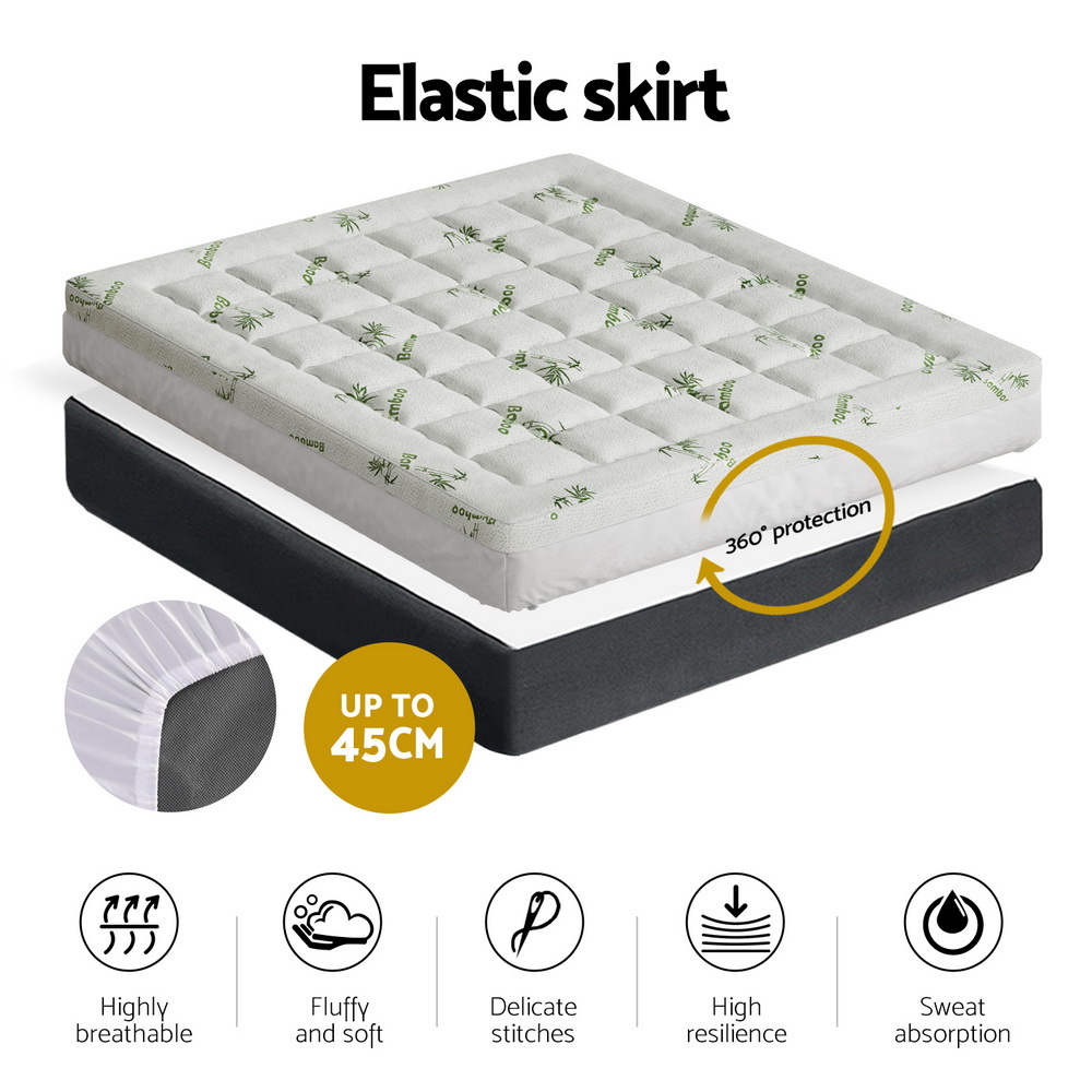Giselle Bedding Pillowtop Mattress Topper 7.5cm Thick Bamboo Pad for Back Pain Relief Washable Skin-friendly Bed Protector with 45cm Deep Pocket King — image 5