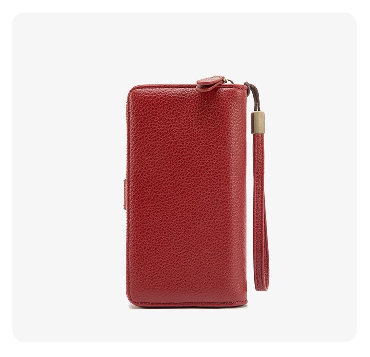 Dark Red Women's Long Zipper Wallet with Wristlet – Multi-Card Slots, Phone Compartment & Coin Pocket (200g) — image 5