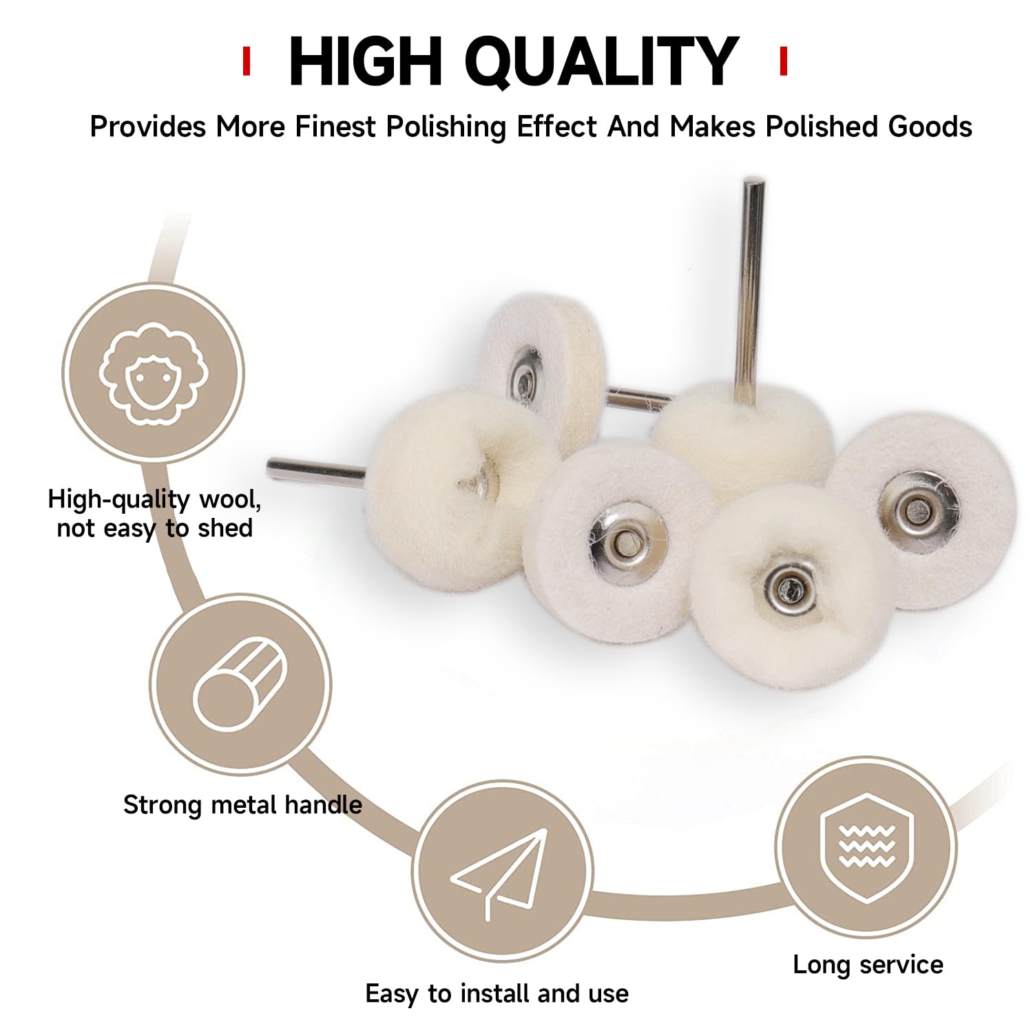 50 PCS 1 Inch Wool Felt Polishing Accessory Kits, 25 Each Spherical/Flat Buffing Wheels for Proxxon Dremel Rotary Tool - 1/8" Shank, Ideal for Wood Metal โ image 3