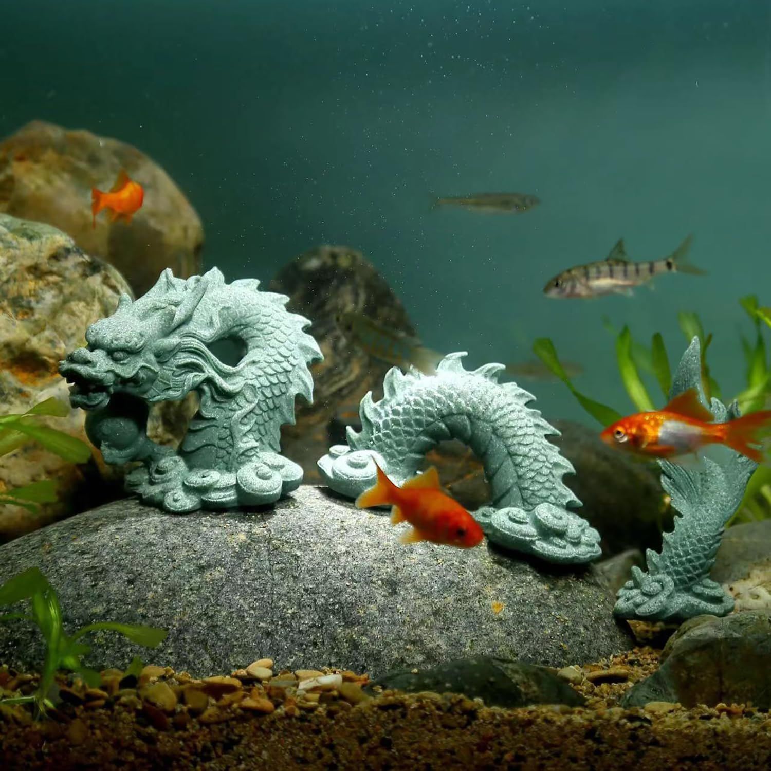 Sandstone Chinese Dragon Statue, Fish Tank Aquarium Decorations Home Office Tabletop Decor Small Accessories Ornaments — image 4