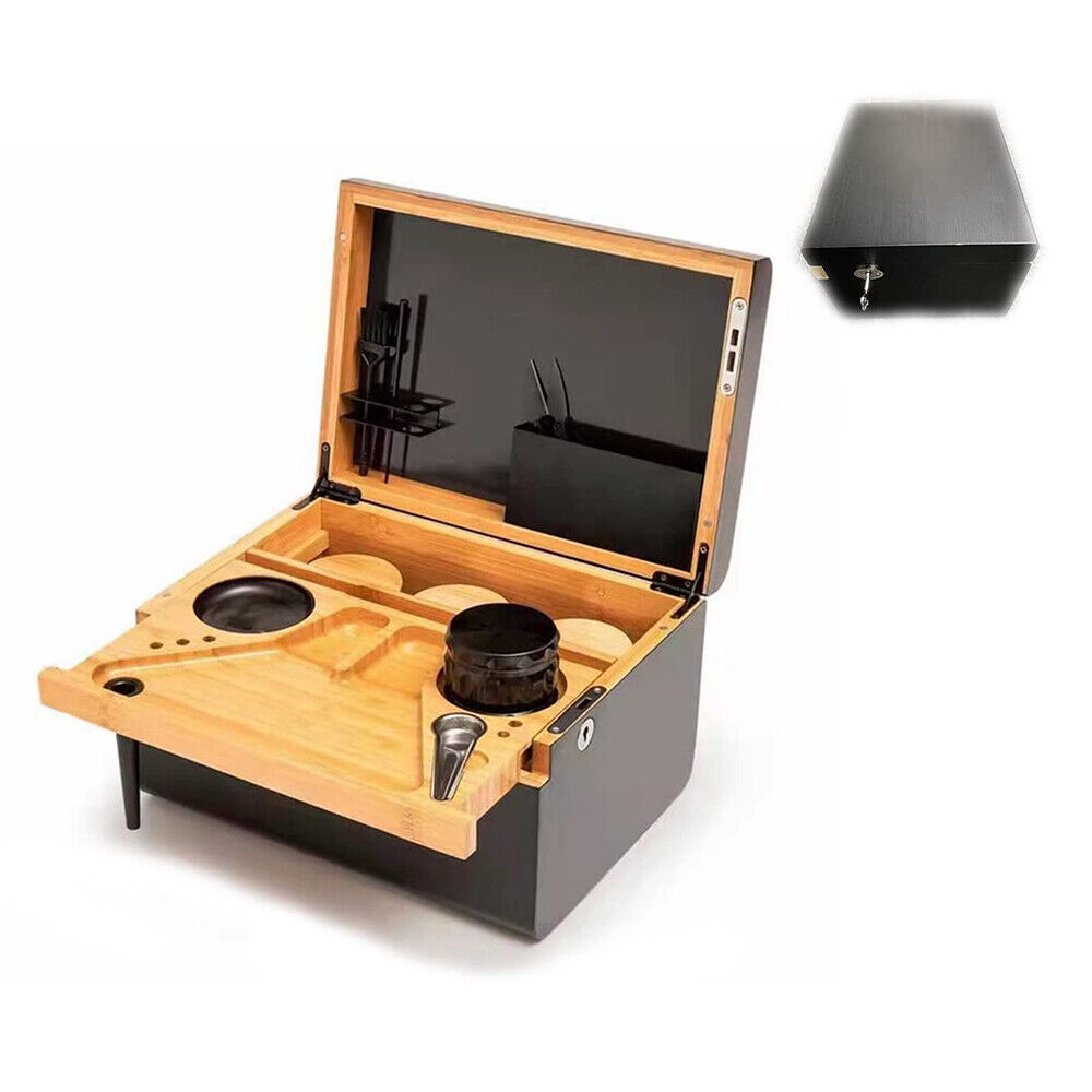 Wooden Storage Chest With Movable Tray Wood Lockable Stash Box Rolling Tray Gift โ image 6