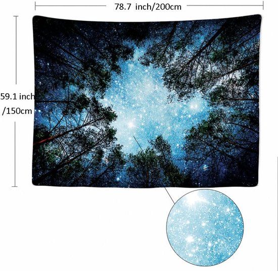 Starry Forest Night Sky Wall Tapestry, Blue Space-Themed Wall Hanging, 200 x 150 cm — image 6