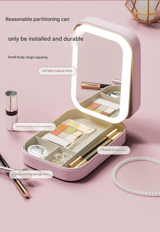 Portable Jewelry & Makeup Organizer Box with LED Touch Mirror - Rechargeable, Adjustable Lighting(white) โ image 4