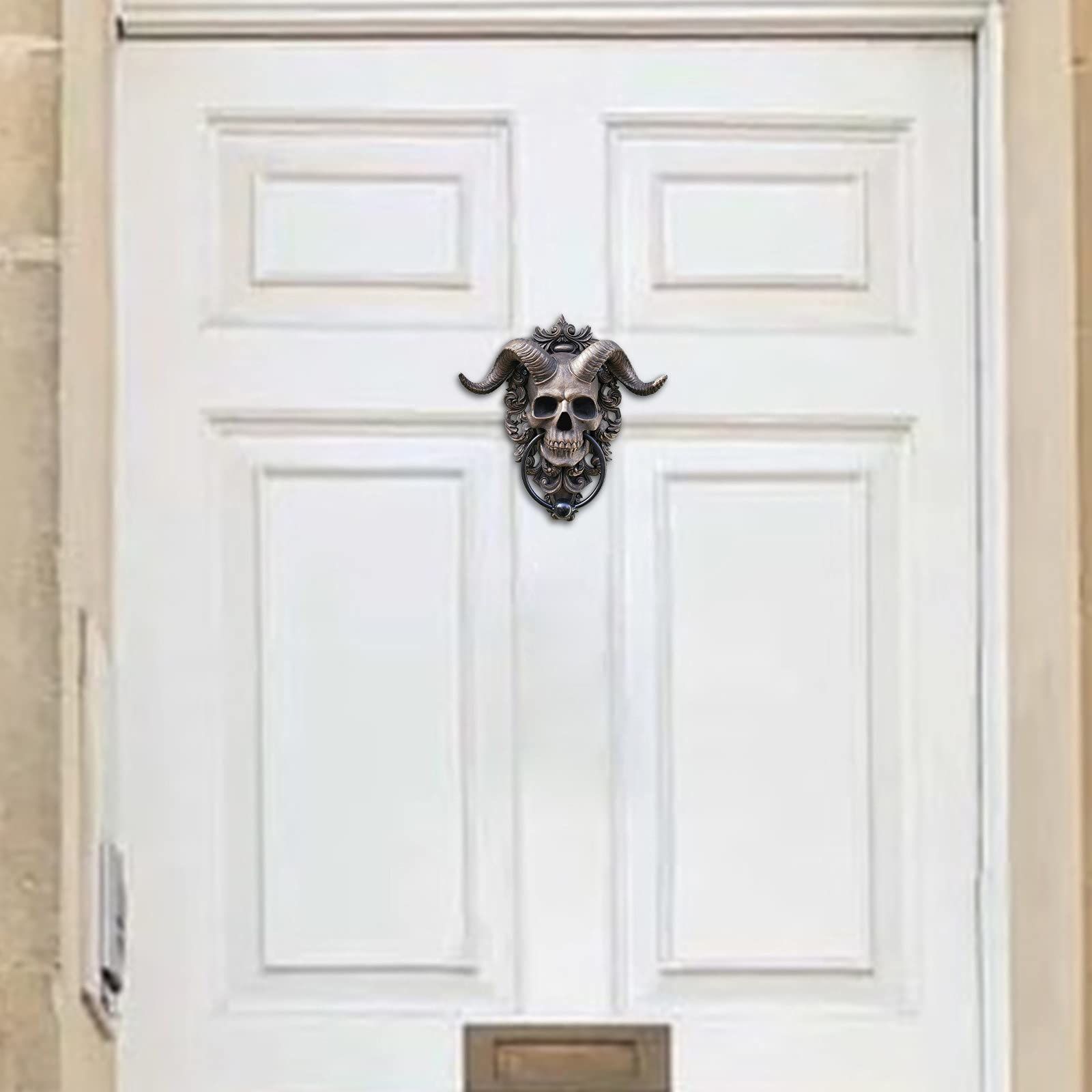 Horned God Skull Hanging Door Knocker-Heavy Duty Gothic -Graduation 2024 Decorations Home Decor (Gray) — image 3