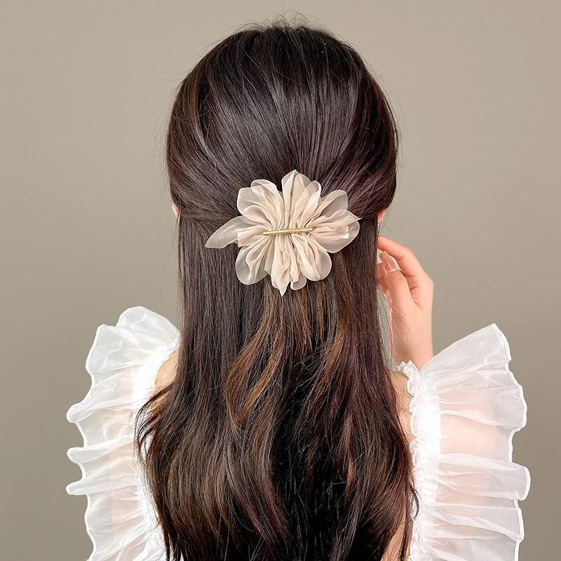Chiffon Headdress Flower Hairpin Woman Sweet party hair Claw styling Hair Clips - Black โ image 4
