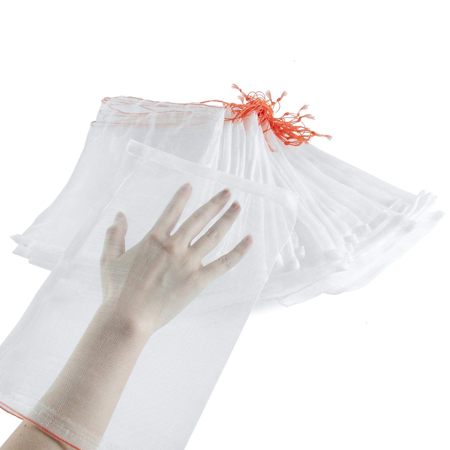 100pc Fruit Protection Bags, Reusable Netting Bags Mosquito Bug Insect Bird Nylon Net Barrier Bag with Drawstring