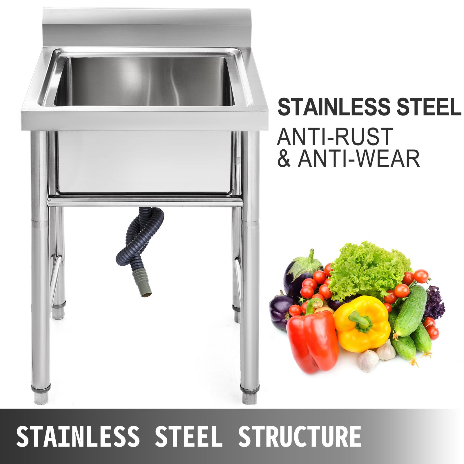 Handmade Sink Non-magnetic Stainless Steel Kitchen Sink Hand Made 1 Compartment 44.4 × 41.9 × 25.4 cm Capacity Huge Tub Sink for Farmhouse Cafe Shop Hospital — image 2