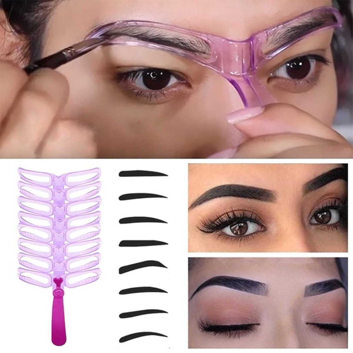 8 pieces - 8in1 Eyebrow stencil - eyebrow template - eyebrow stamp - make-up aid - purple - plastic - Practical — image 4