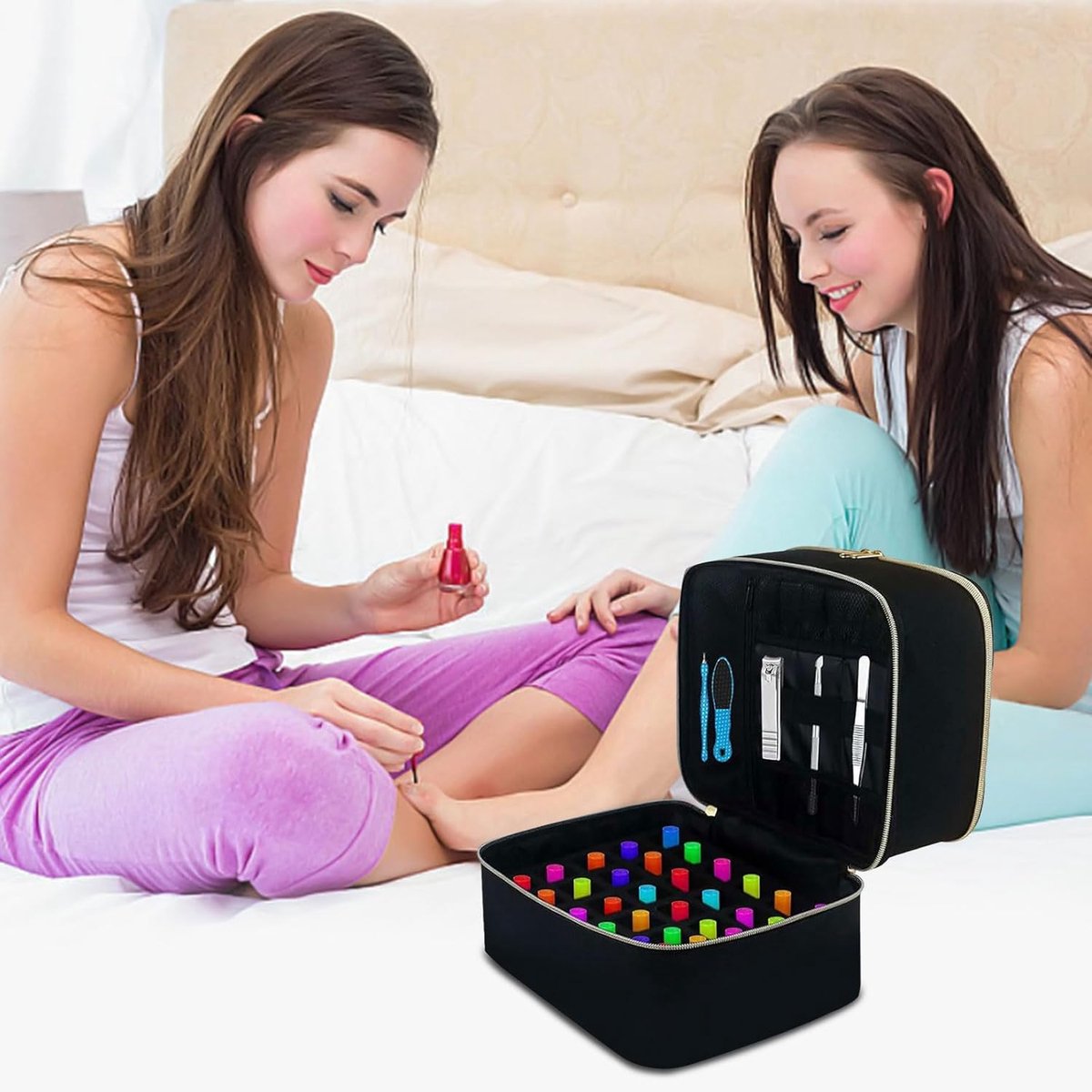 Nail polish storage - Nail polish case - Beauty case - Nail case bag - Nail stylist bag - Nail polish carrying case - double-layer makeup bag - nail — image 3
