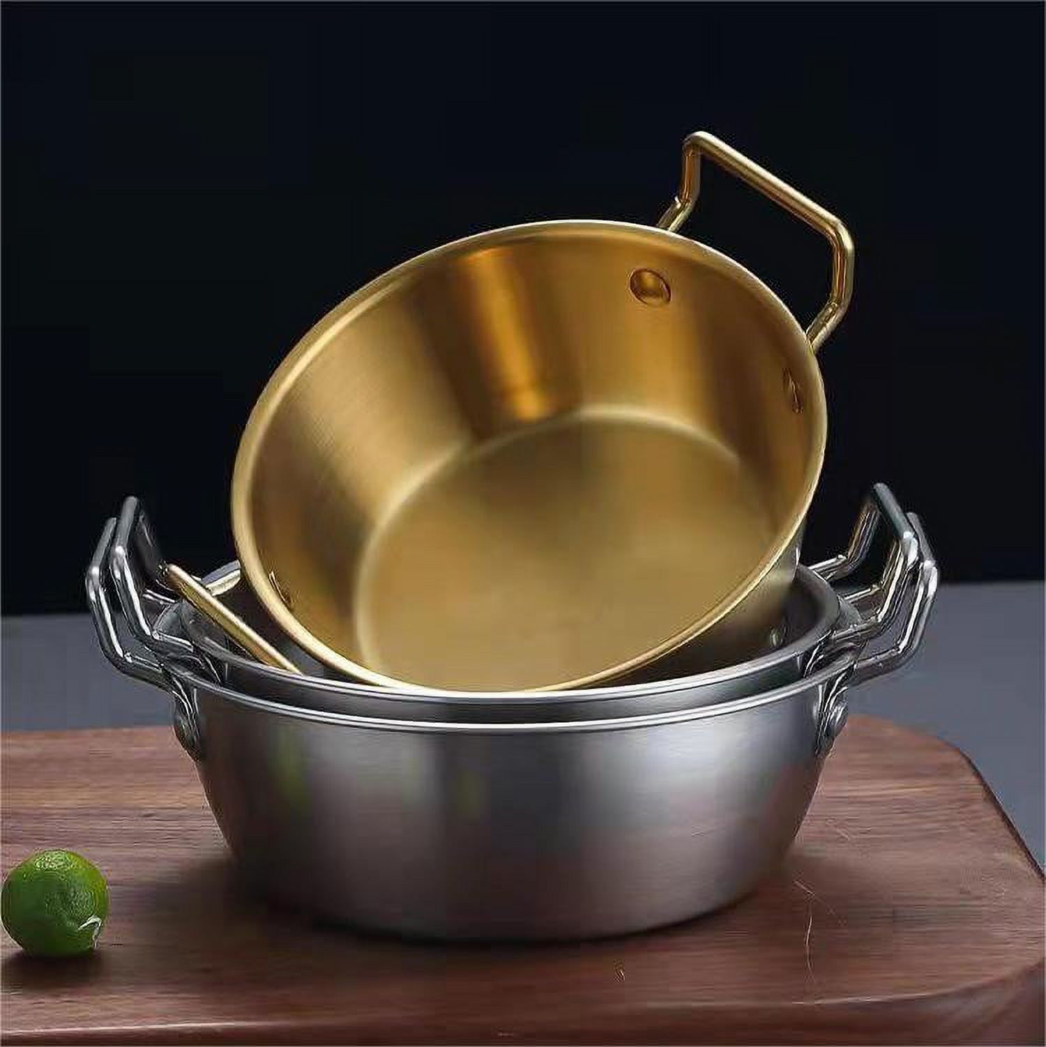 Stainless Steel Soy Sauce Dishes, Sauce Dish Metal Popcorn Pot reusable, Golden Dipping Bowl with Handle Individual Round Seasoning, Gold — image 3