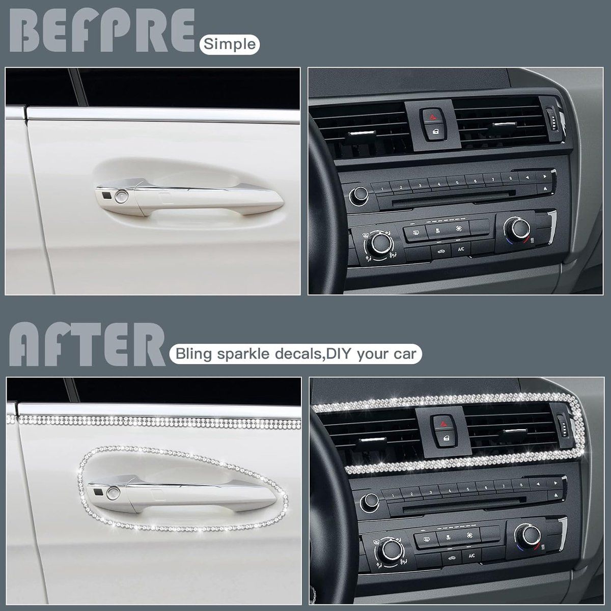 Car sticker - decorative stickers 5M for decoration glitter diamond interior exterior DIY linear self-adhesive for dashboard White_yu, Made of Chrome β image 6