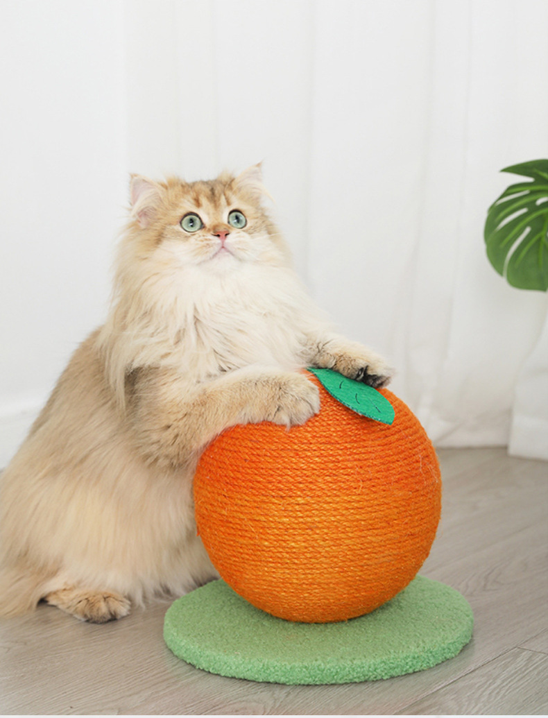 Orange And Green Base Fun Fruit Shaped Sisal Cat Scratcher Ball - Durable Scratching Toy with Stable Base