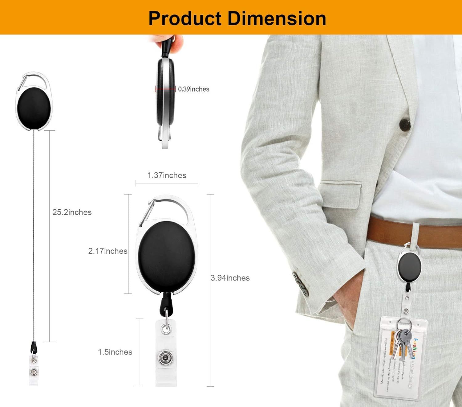 20Pcs Retractable ID Badge Holders ID Badge Reels with Clip Retractable Badge Holders or Oice Worker Doctor Nurse (Black) — image 3
