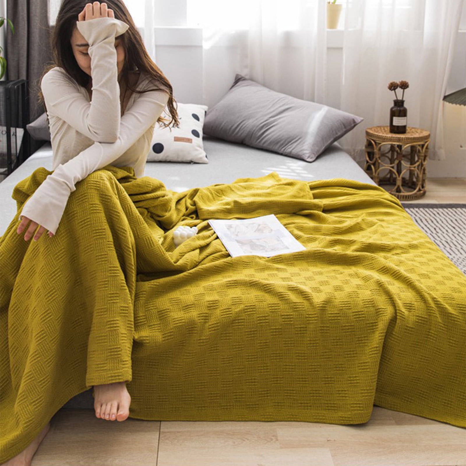 59x39" 100% Cottons Blanket, Soft and Breathable Bed Blanket, Multi-functional Bed Blanket for All Season, Machines Washable Bed Couch for Home Living Room — image 5