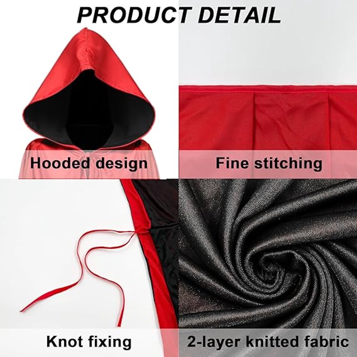 Red Halloween cape - alloween cosplay costume - Unisex reversible cape with hood - robe - Grim Reaper's Cape - vampire cape - Black and red double layer cape — image 2