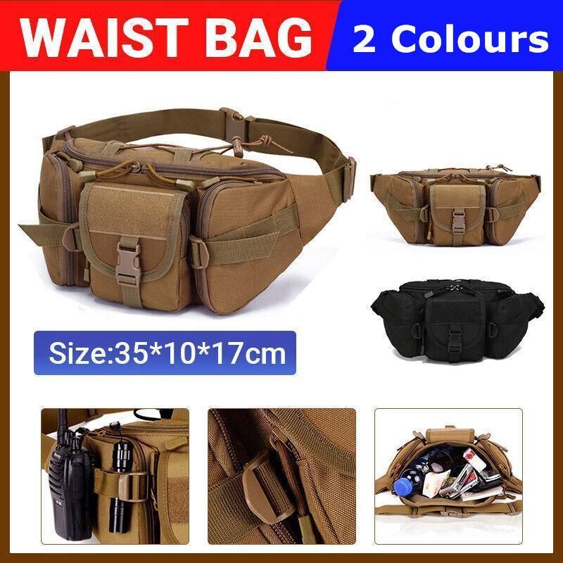 Utility Tactical Men Waist Bag Pack Pouch Military Hiking Camping Belt Bag Au - Khaki β image 2