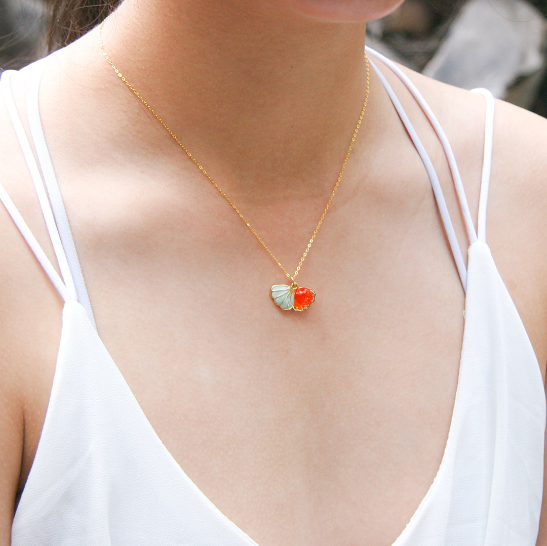 Gift Box - Aroma Necklace 925 Silver, Gold coated - Green Shell Sunset Coral (Bright Red Orange) + Purify Oil Blend โ image 3