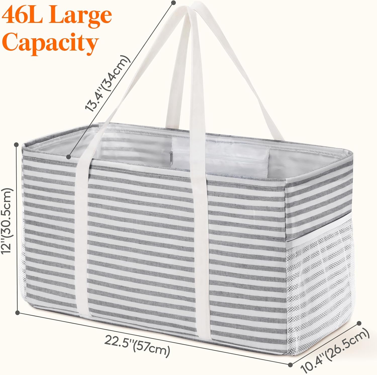 Extra Large Tote Bag, Reable Grocery Bags with Metal Wire Frame and Handles, Standing Utility Foldable Shopping Bags for Storage, Picnics, Beach, Laundry, Car — image 2