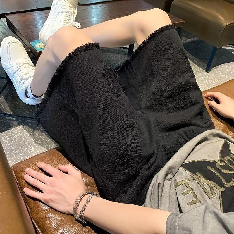 Trendy energy Denim Shorts Men Summer Frayed Straight Black 3XL โ image 6
