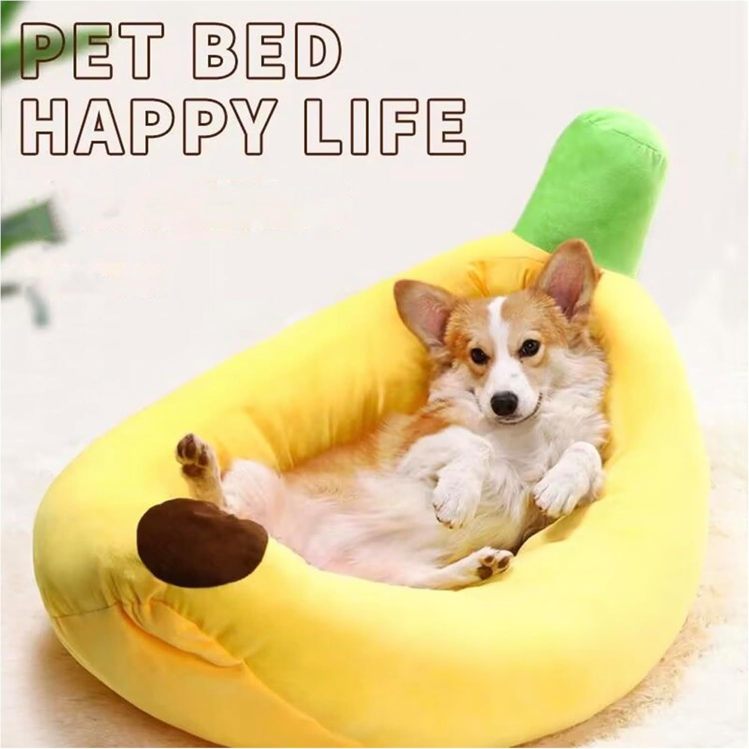 Banana Boat Pet Bed Plush Soft Dog Cat Nest with Cushion Warm Cozy Banana Shape Pet House for Small Medium Dogs Cats(Size: S) — image 2