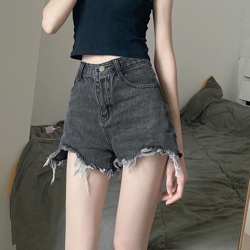 Women High Waist Denim Shorts Summer Cotton White 2XL โ image 3