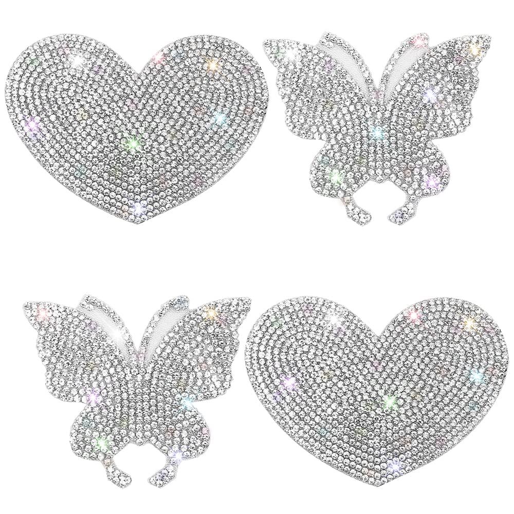 4 Pieces Bling Crystal Car Stickers, Butterfly and Heart Bling Crystal Rhinestone Car Sticker Decal, Decorate Cars Bumper