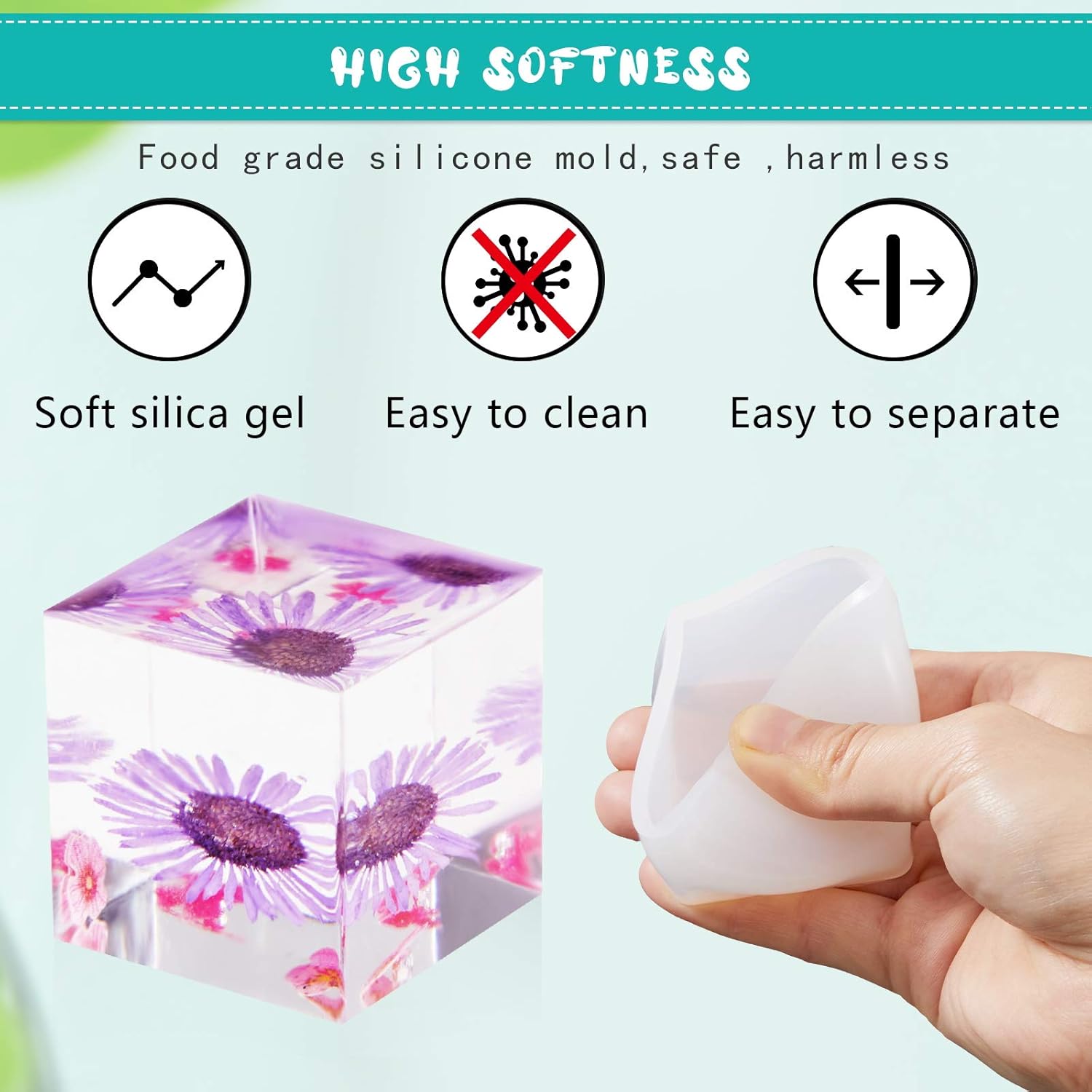 7 Pieces Square Resin Molds Rectangle Resin Molds Candle Mold Cube Casting Molds for Insect Specimen Coaster Flower Pot Candle Soap Jewelry Holder Interior โ image 3