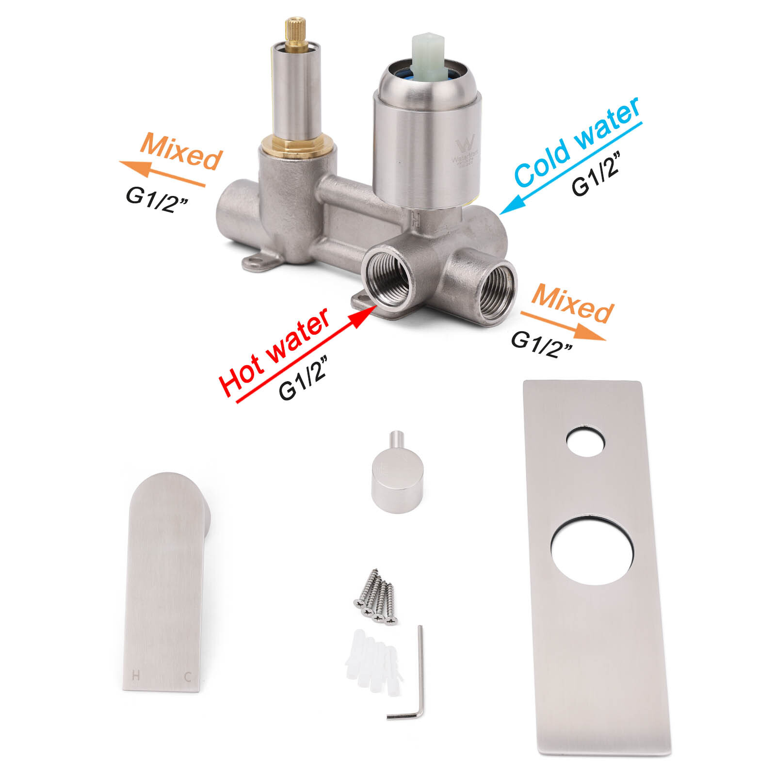 Brushed Nickel Silver Square Stylish 1/2inch Shower Mixer Diverter 2 Way Switch โ image 4
