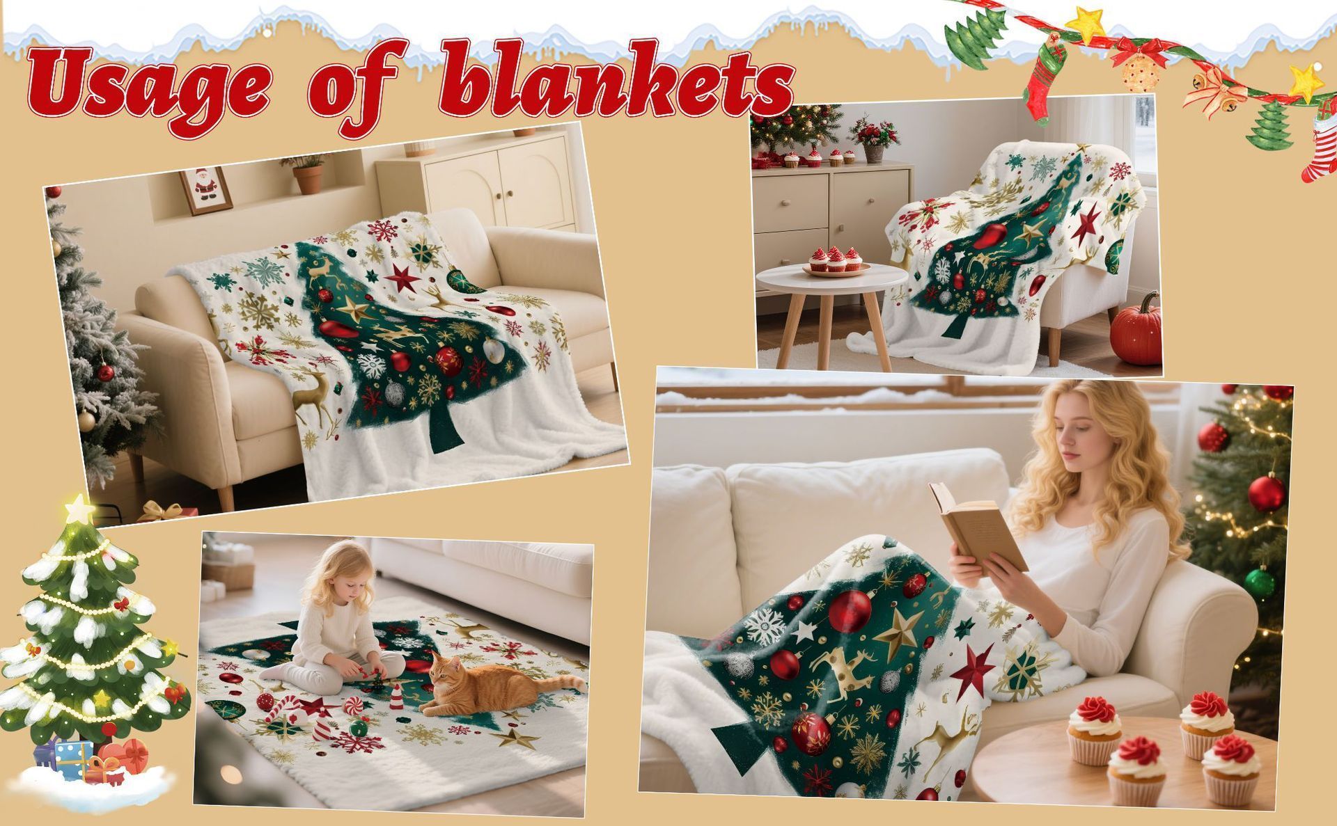 Plush Household Flannel Throw, Christmas & Halloween Decorative Nap Cover, Wonderful Holiday Gifting Option For Sofa Bed Application, Style FLR‑199, Size L — image 4